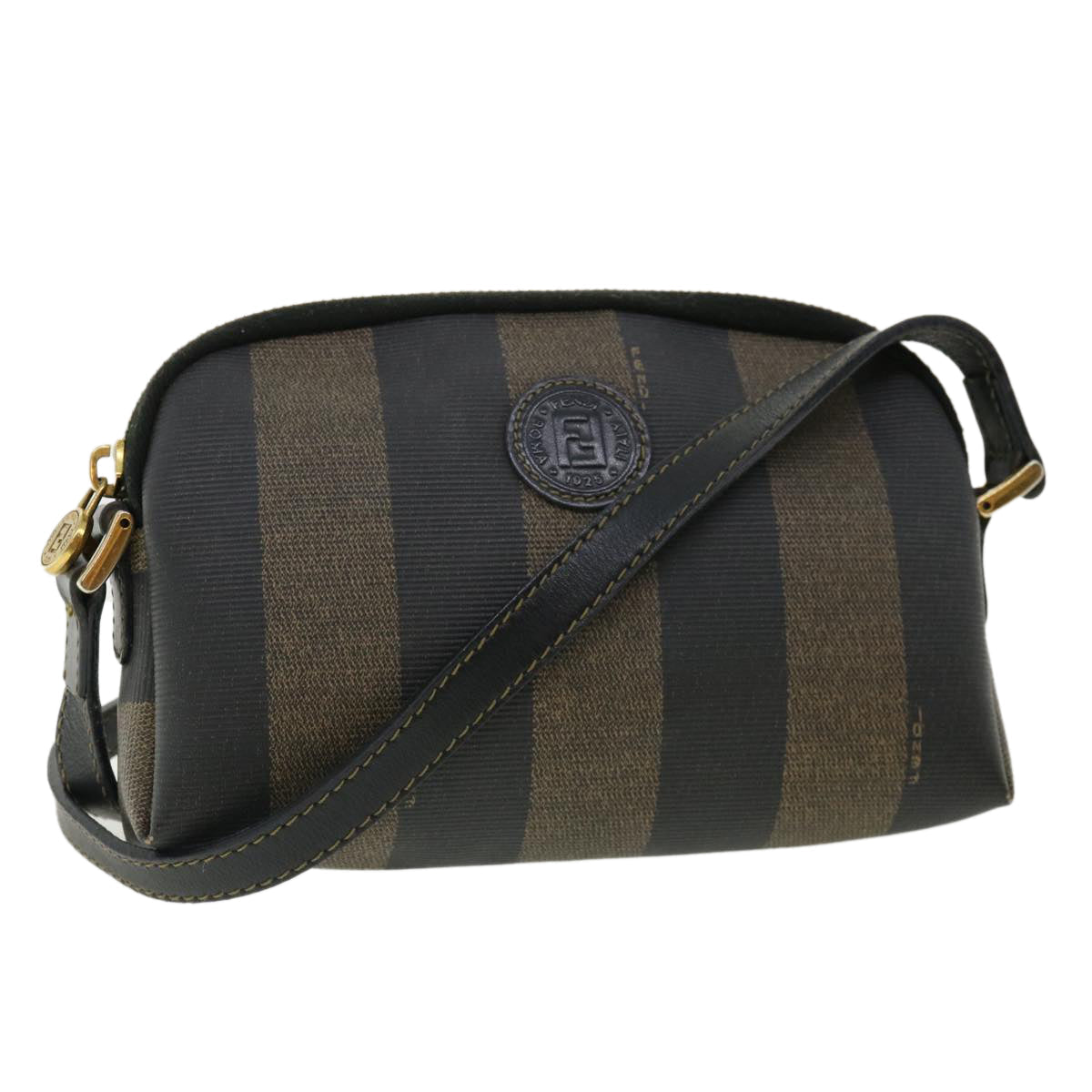 FENDI Pecan Shoulder Bag PVC Leather Khaki Black 33204