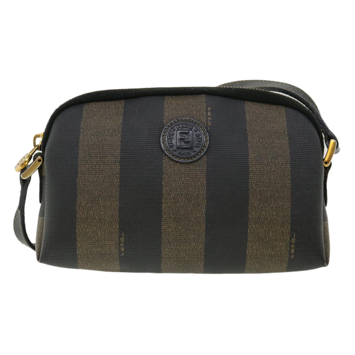 FENDI Pecan Shoulder Bag PVC Leather Khaki Black 33204
