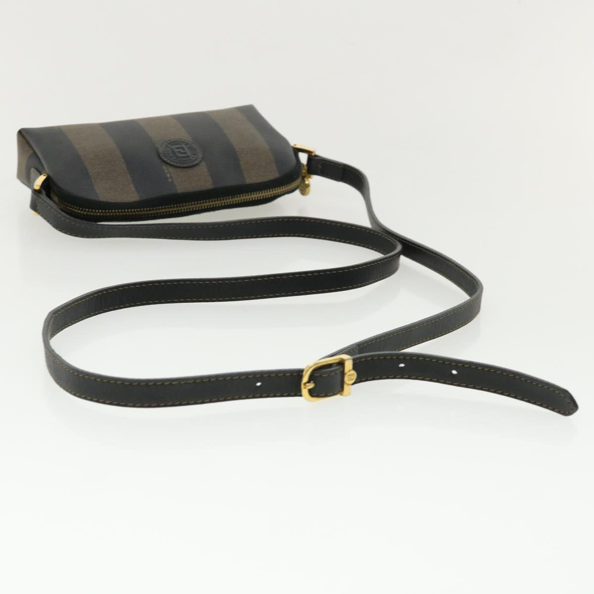 FENDI Pecan Shoulder Bag PVC Leather Khaki Black 33204
