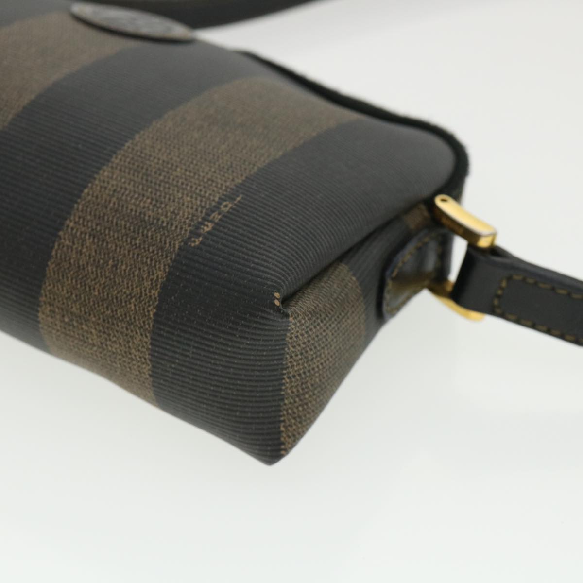 FENDI Pecan Shoulder Bag PVC Leather Khaki Black 33204