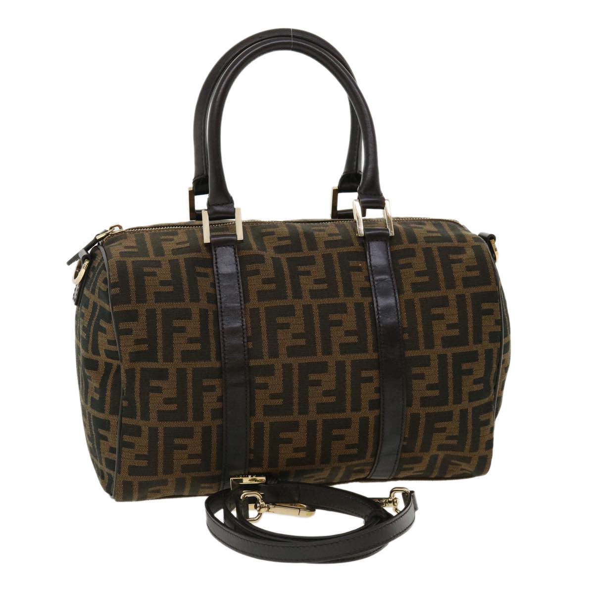 FENDI Zucca Canvas Hand Bag 2way Brown Black 33206