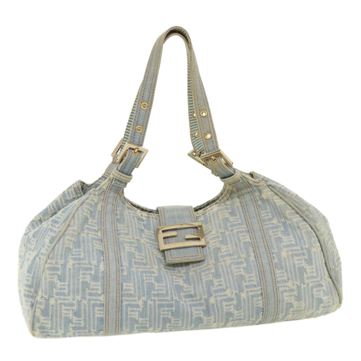 FENDI Zucca Canvas Shoulder Bag Denim Light Blue 33230