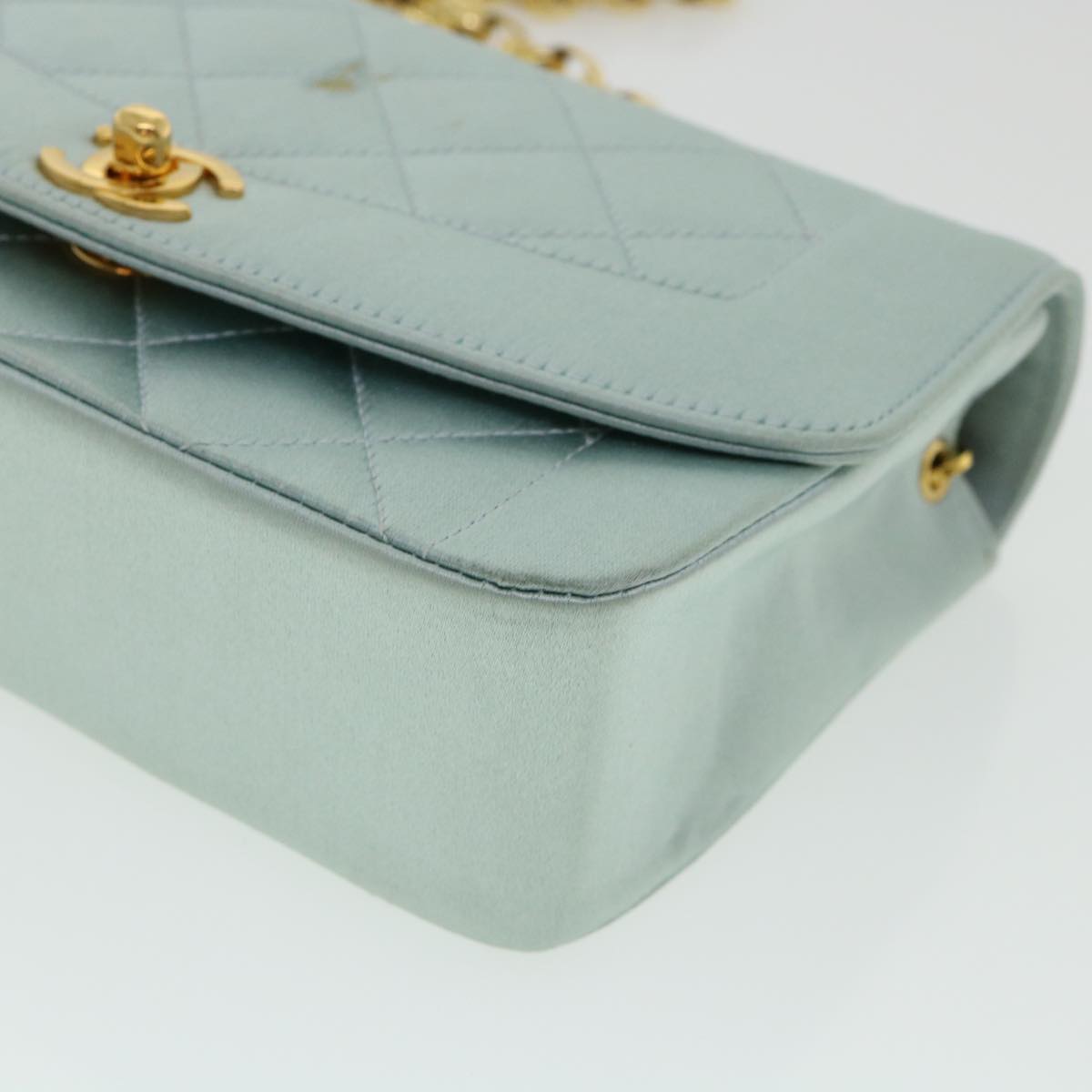 CHANEL Diana Matelasse Shoulder Bag Satin Light Blue CC 33325A