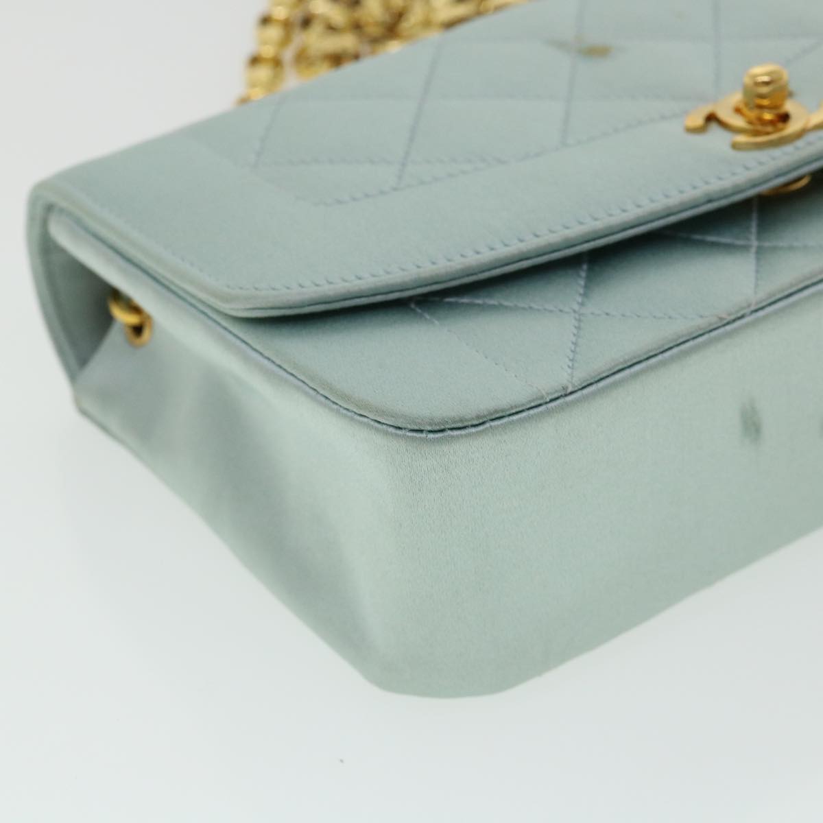 CHANEL Diana Matelasse Shoulder Bag Satin Light Blue CC 33325A