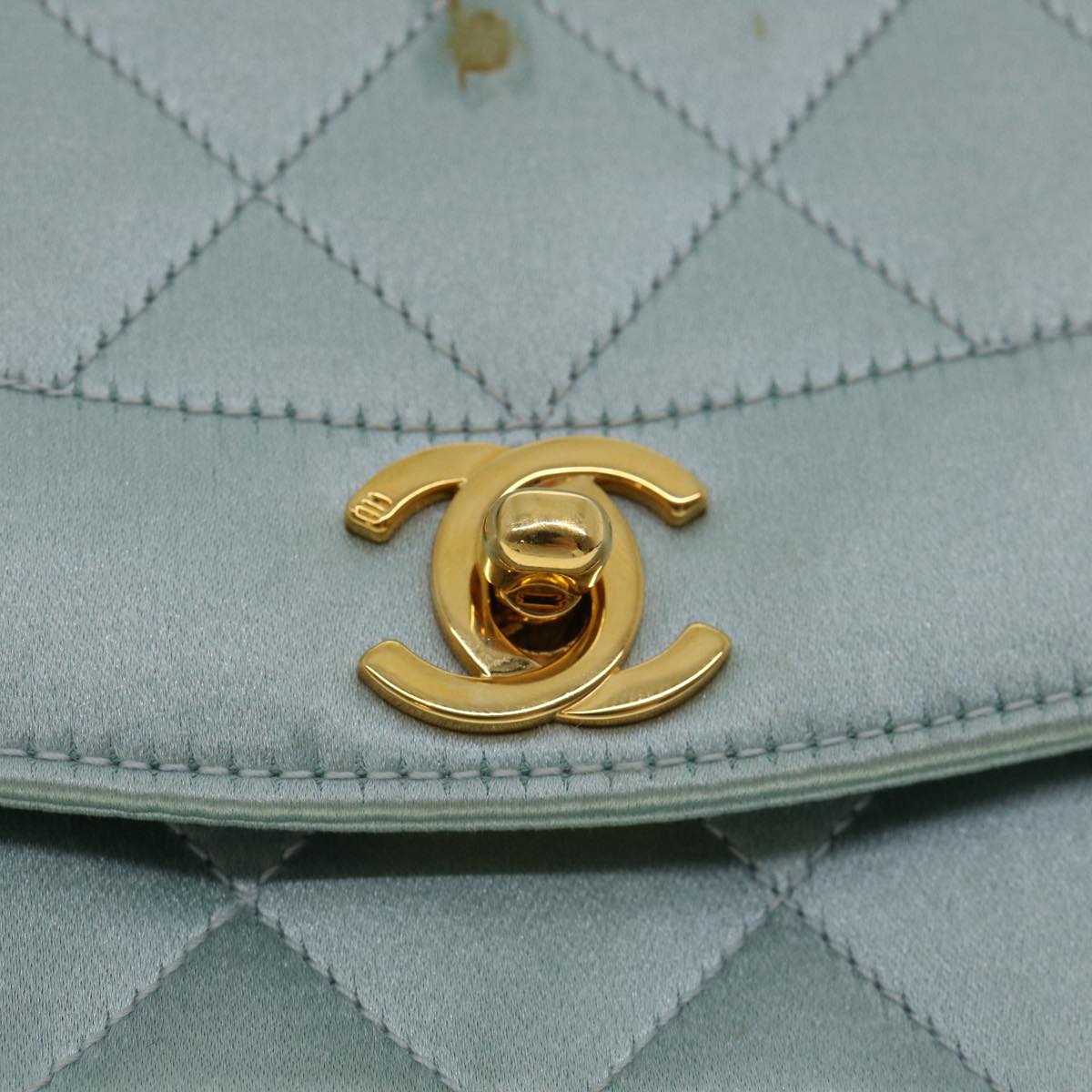 CHANEL Diana Matelasse Shoulder Bag Satin Light Blue CC 33325A
