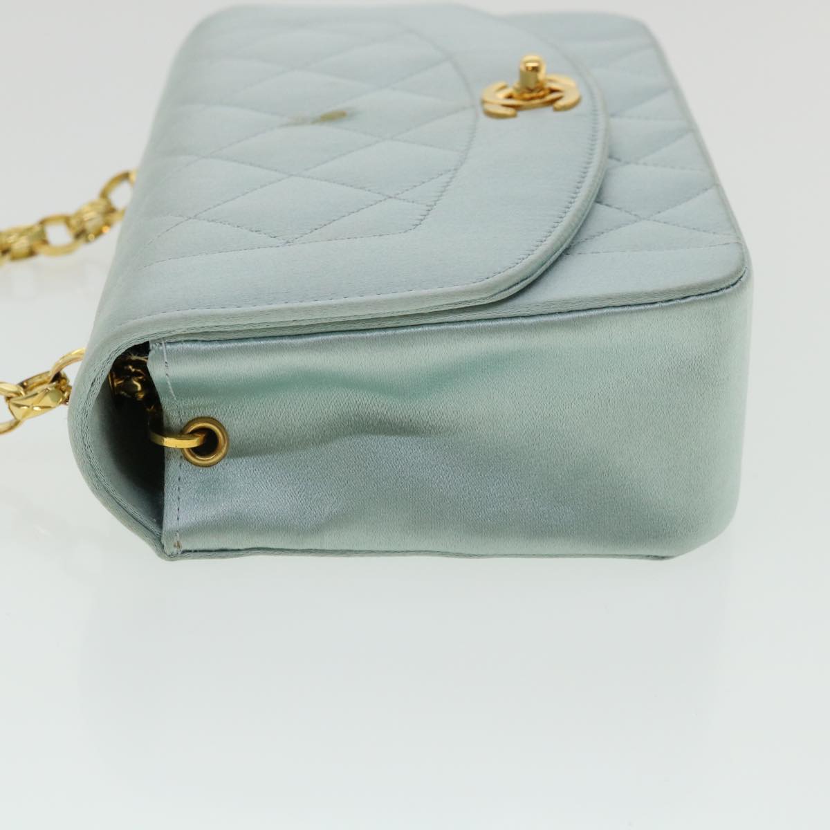 CHANEL Diana Matelasse Shoulder Bag Satin Light Blue CC 33325A