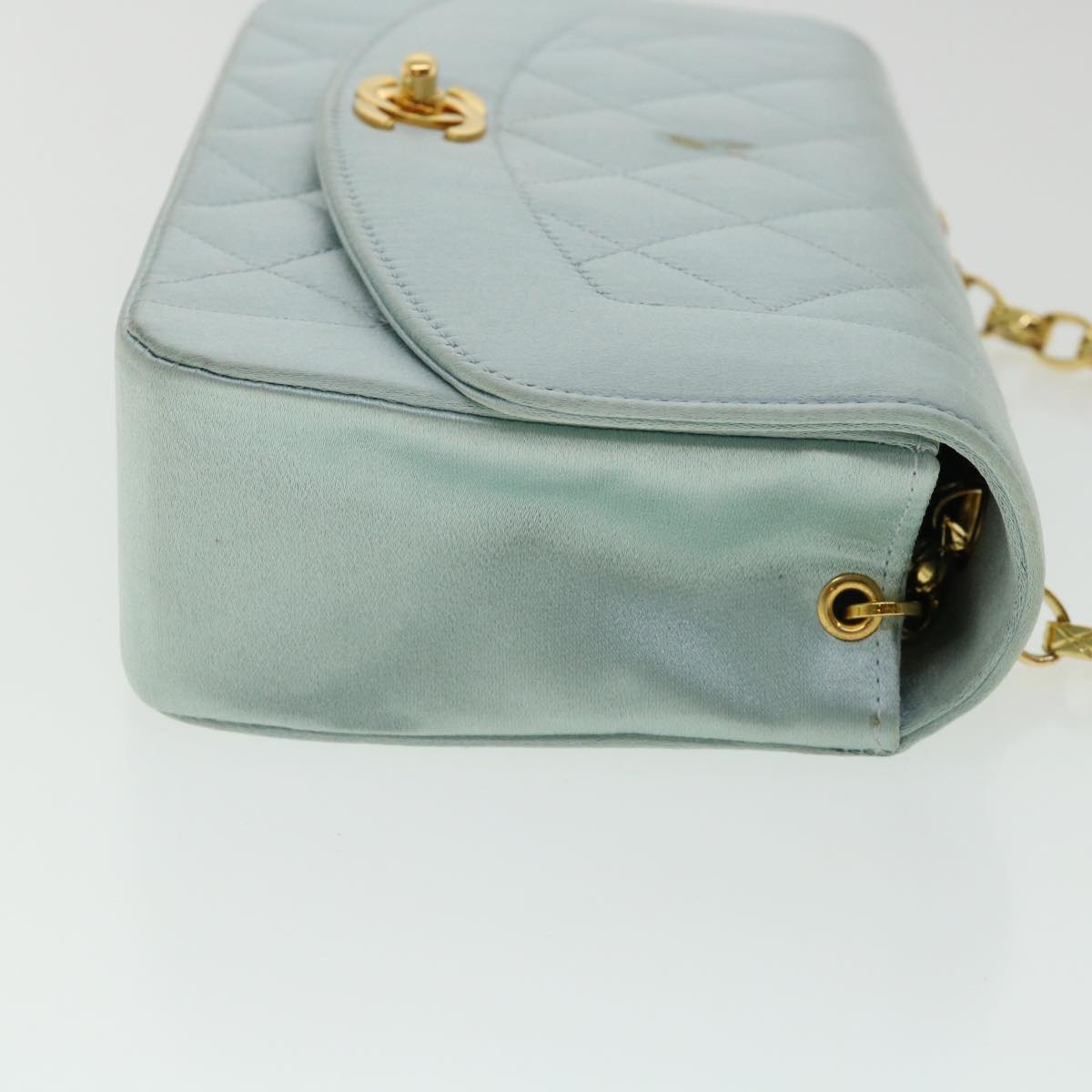 CHANEL Diana Matelasse Shoulder Bag Satin Light Blue CC 33325A