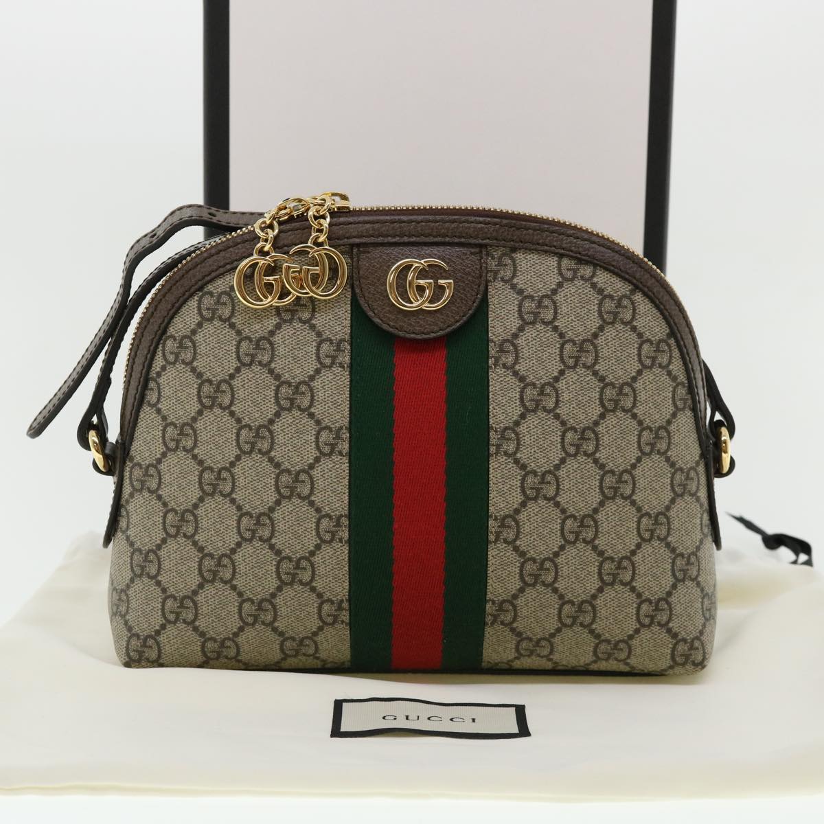 GUCCI GG Supreme Web Sherry Line Ofidia Shoulder Bag Beige Red 499621 33921A