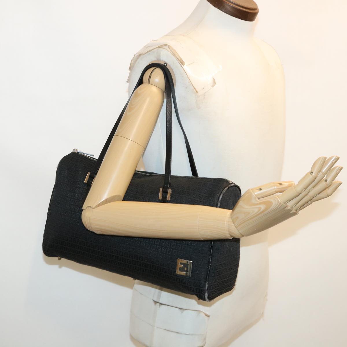 FENDI Zucchino Canvas Hand Bag Black 33935