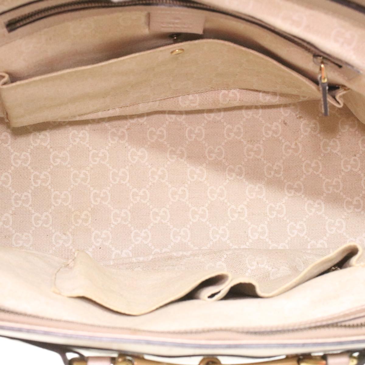 GUCCI Horse Bit GG Canvas Hand Bag Leather 2way Gold Beige 320903 34589