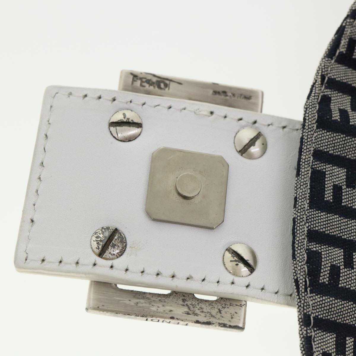 FENDI Zucchino Canvas Shoulder Bag Navy 34615