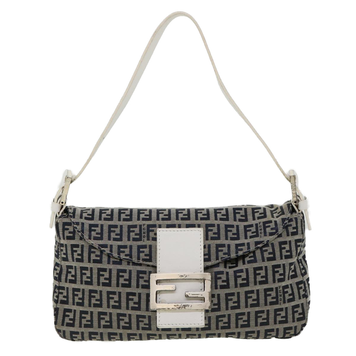 FENDI Zucchino Canvas Shoulder Bag Navy 34615