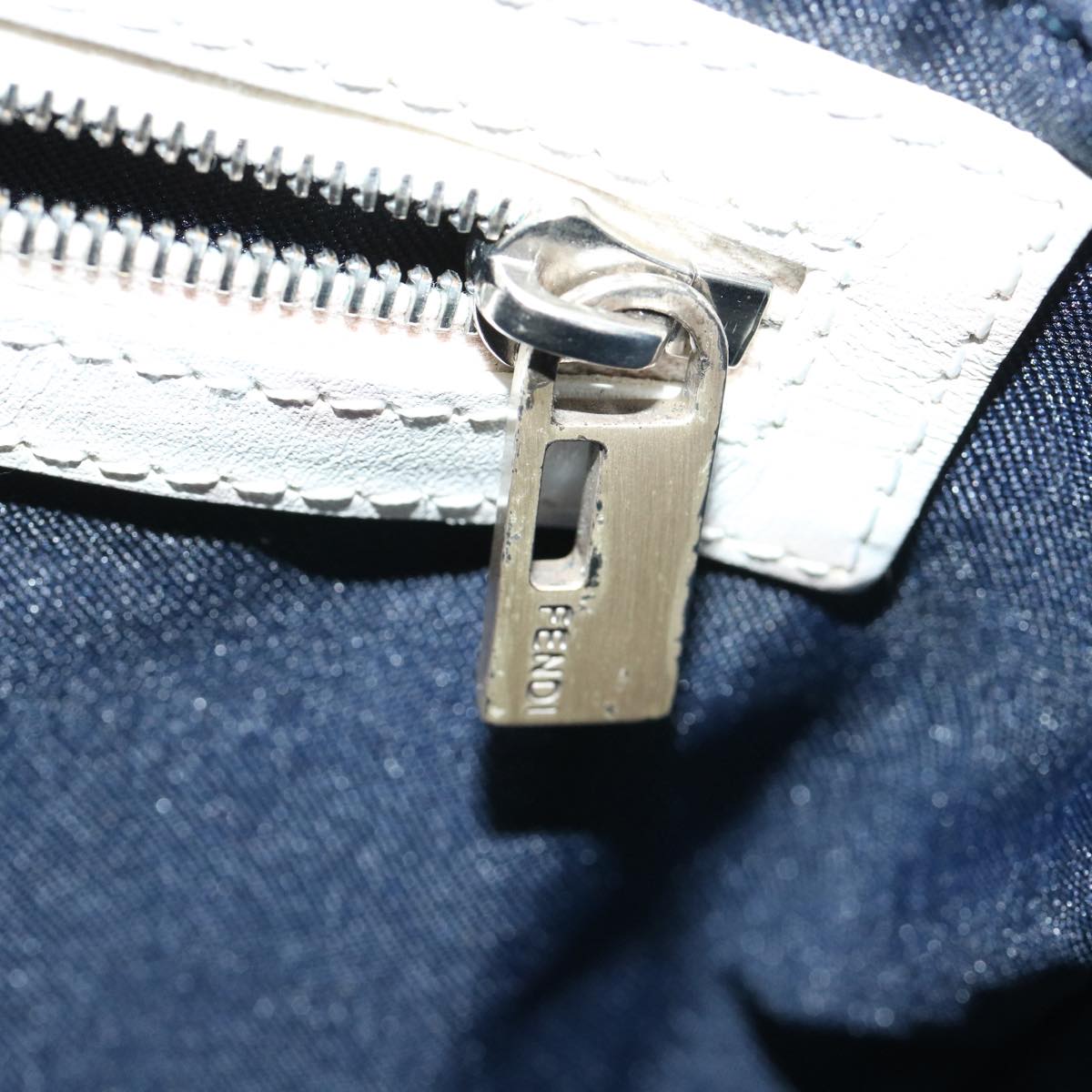 FENDI Zucchino Canvas Shoulder Bag Navy 34615