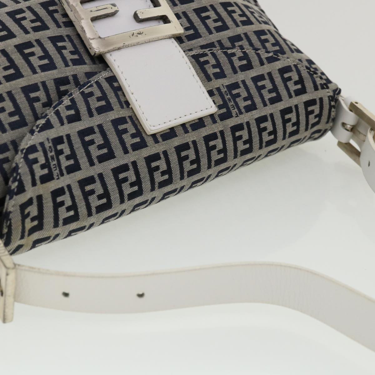 FENDI Zucchino Canvas Shoulder Bag Navy 34615
