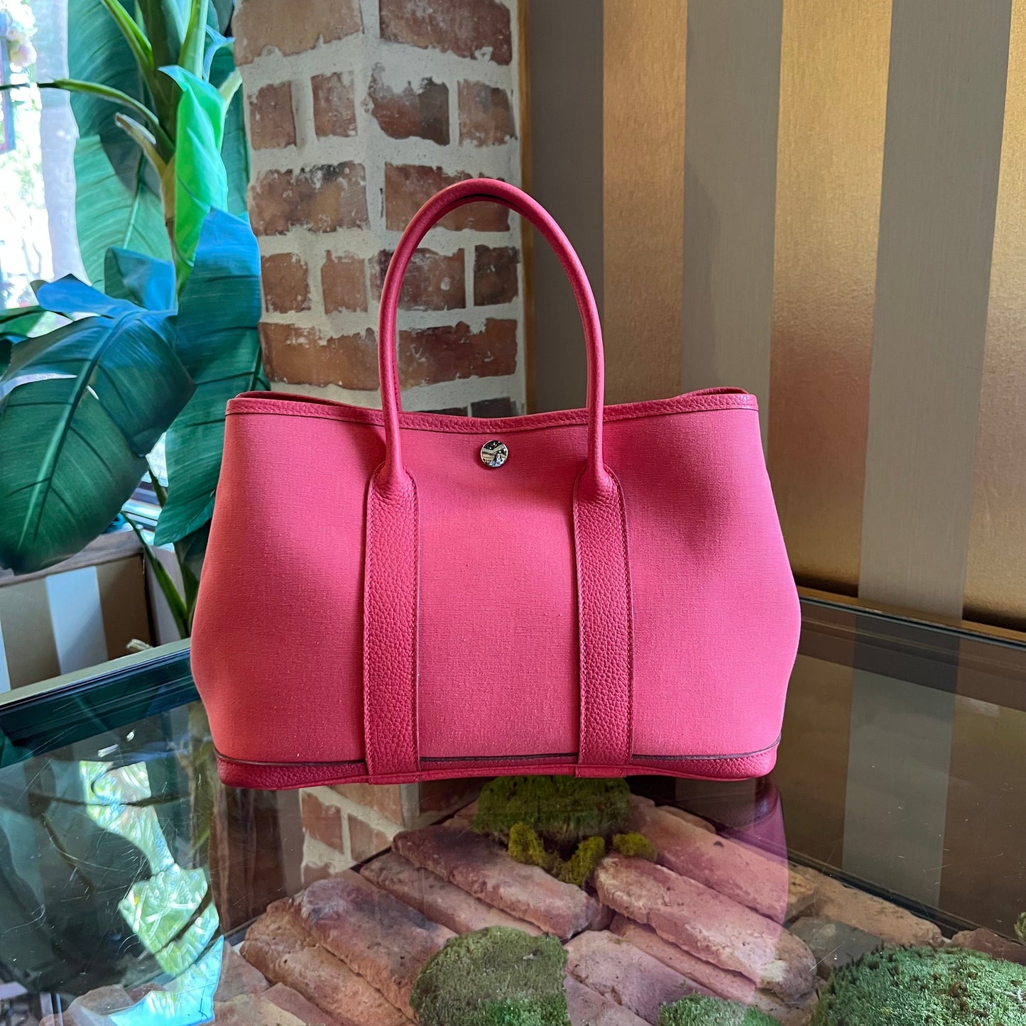 HERMES Garden Party 30 Pink Clémence Toile Tote
