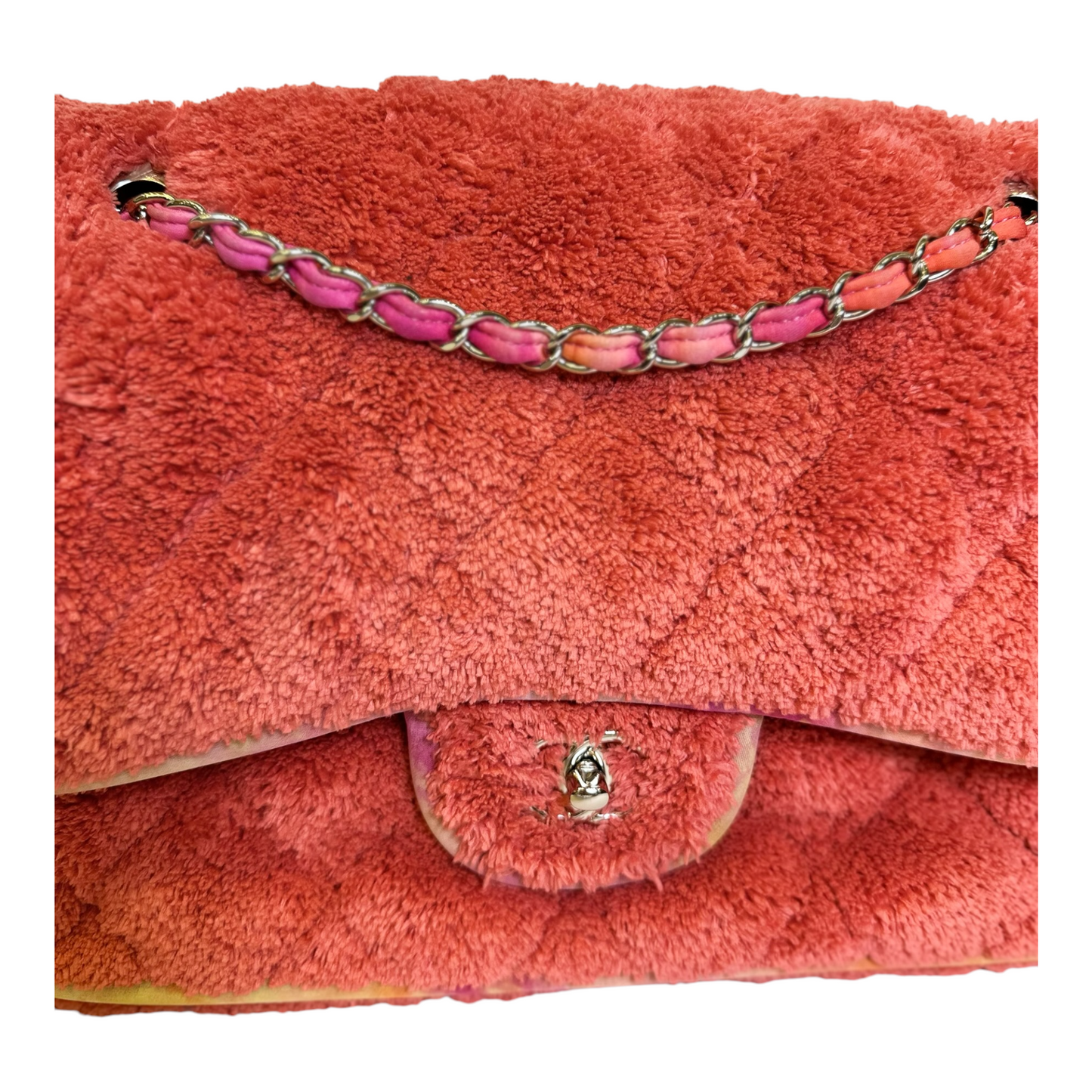 Chanel Terry Cloth Quilted Large Flap Bag Coral