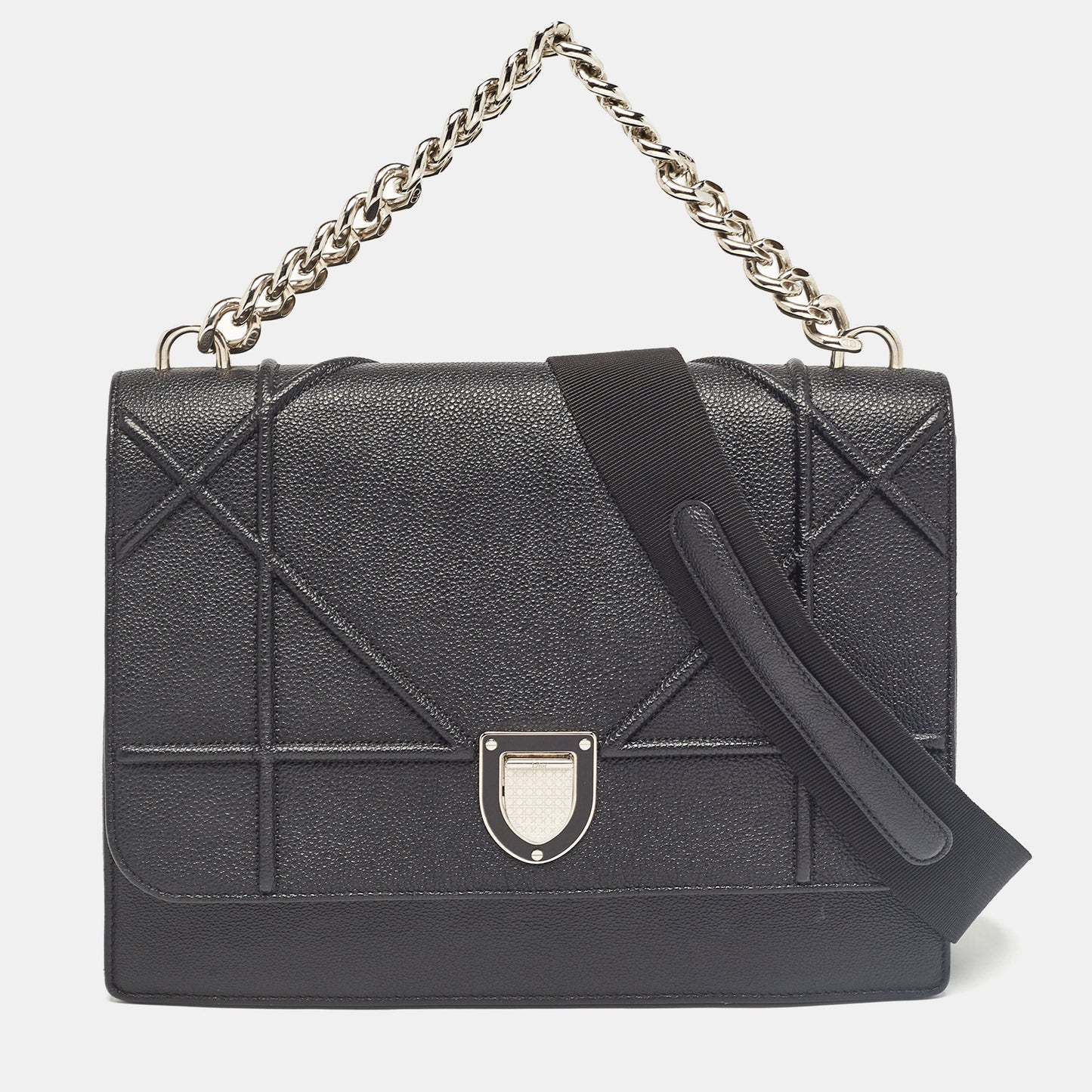Dior Black Leather Diorama Chain Link Top Handle Bag..