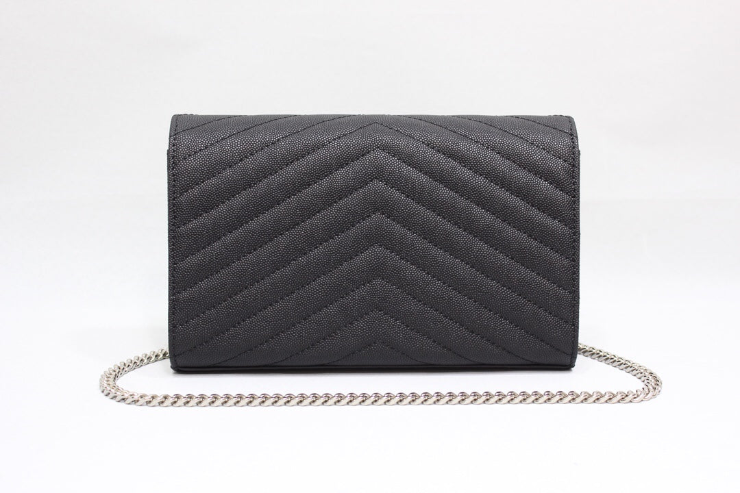 GLAMI Cassandre MatelassÃƒÂ© Chain Wallet In Grain De Poudre Embossed Black For Women 8.8in/23cm YSL 377828BOW021000