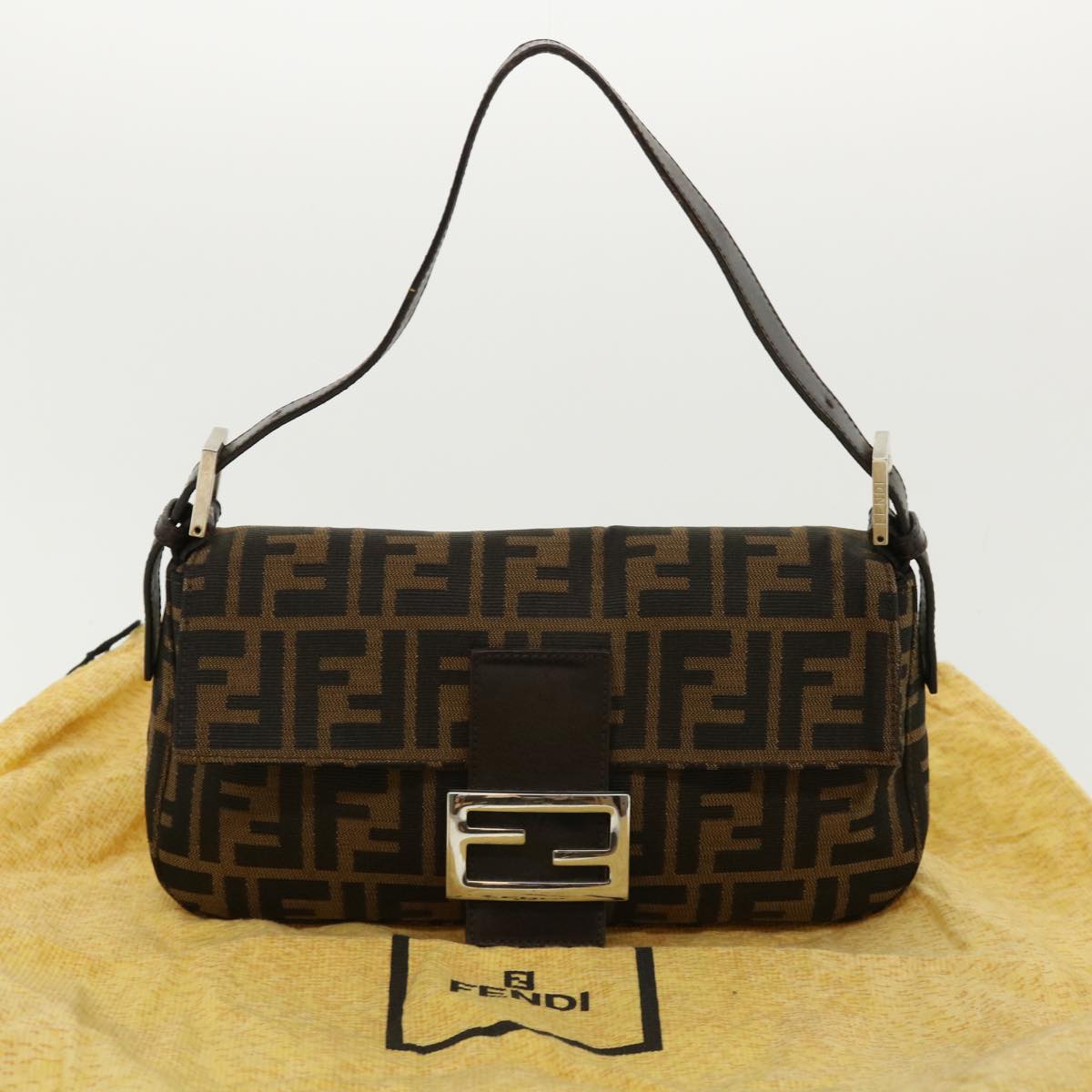 FENDI Zucca Canvas Mamma Baguette Shoulder Bag Brown Black 35660