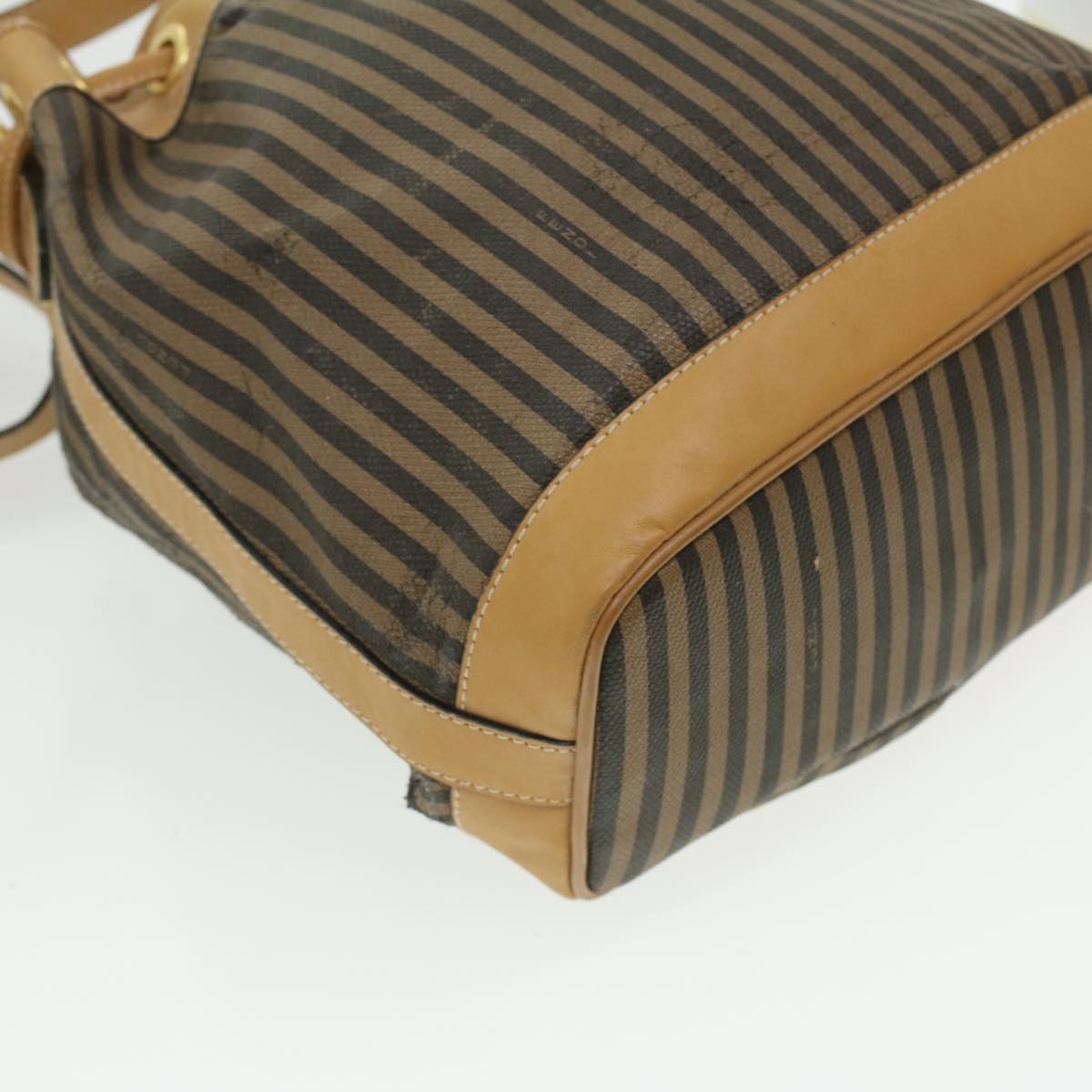 FENDI Pecan Canvas Shoulder Bag Khaki Black 35724