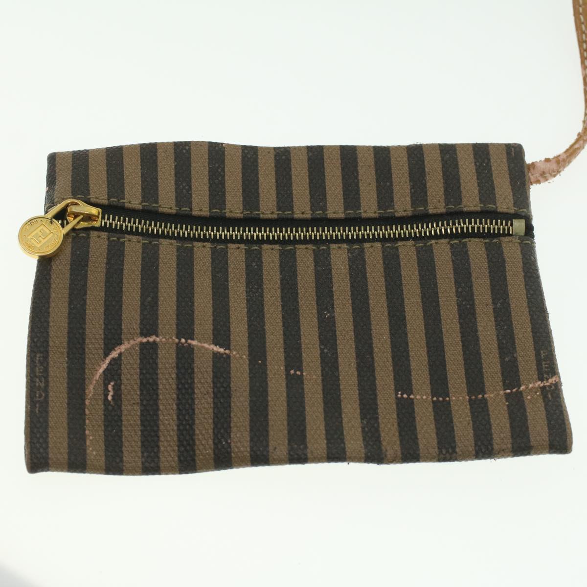 FENDI Pecan Canvas Shoulder Bag Khaki Black 35724