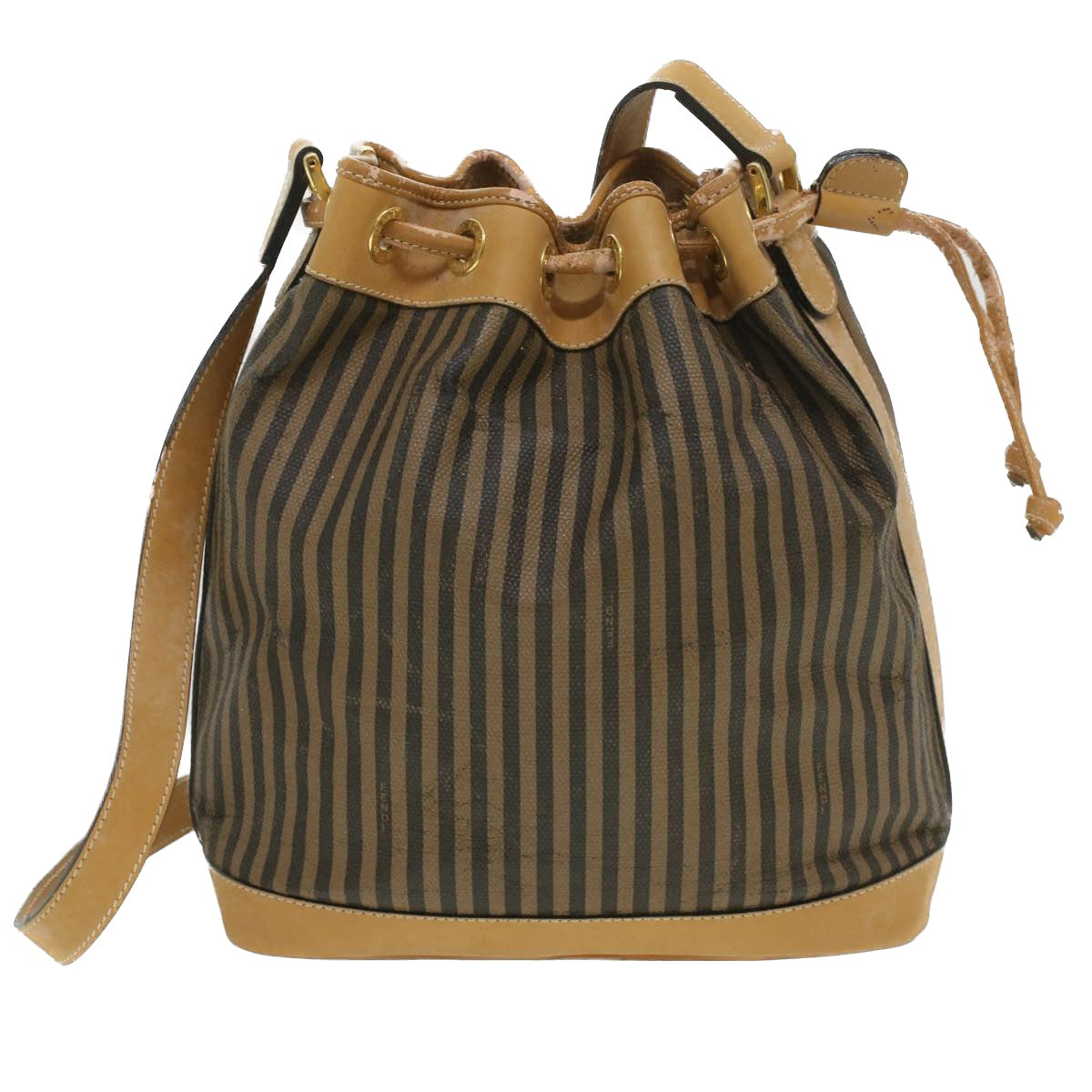 FENDI Pecan Canvas Shoulder Bag Khaki Black 35724