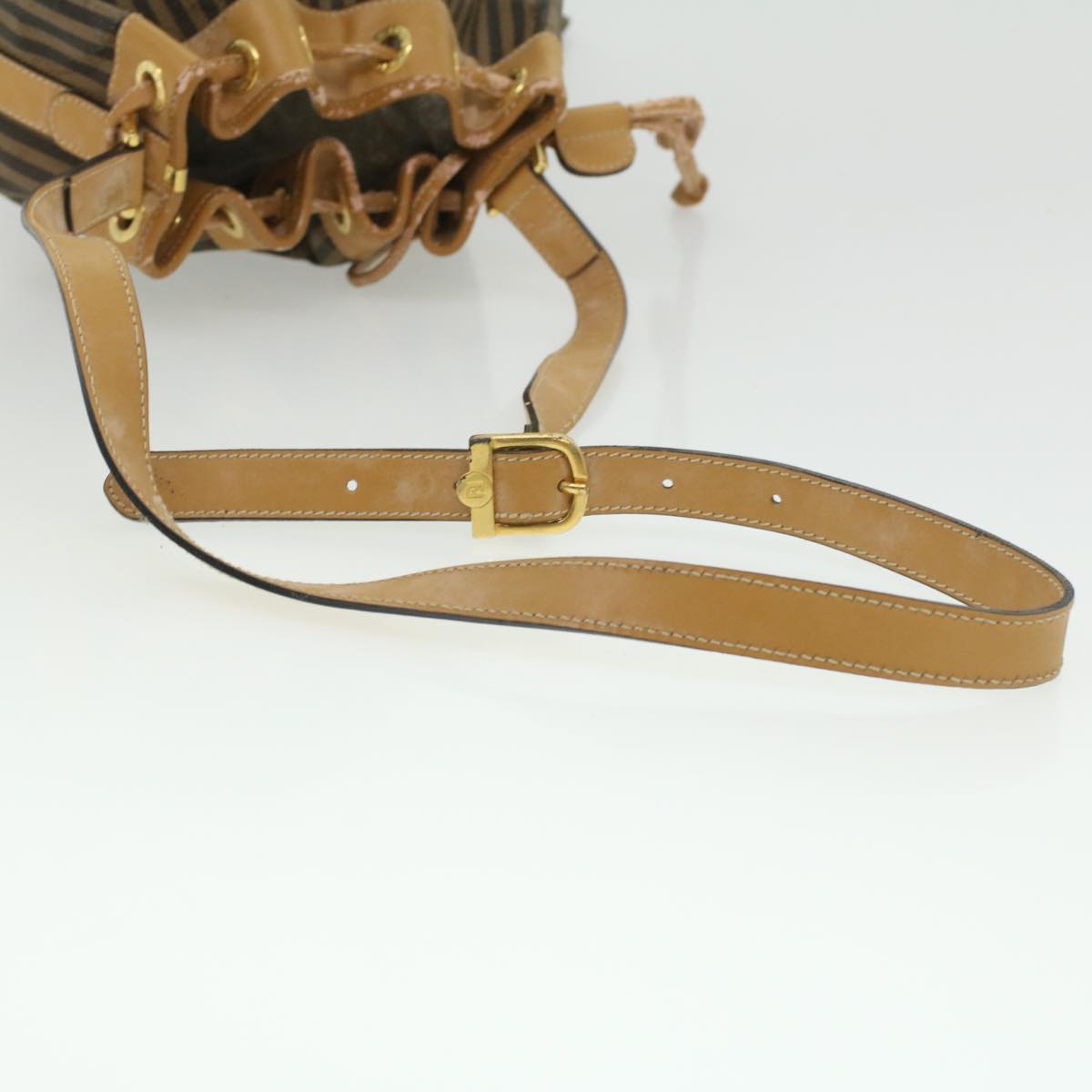 FENDI Pecan Canvas Shoulder Bag Khaki Black 35724