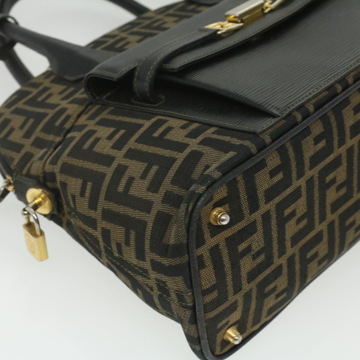 FENDI Zucca Canvas Hand Bag 2way Brown Black 35833