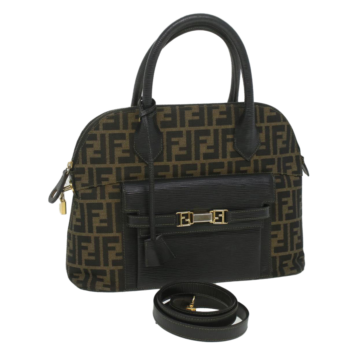 FENDI Zucca Canvas Hand Bag 2way Brown Black 35833