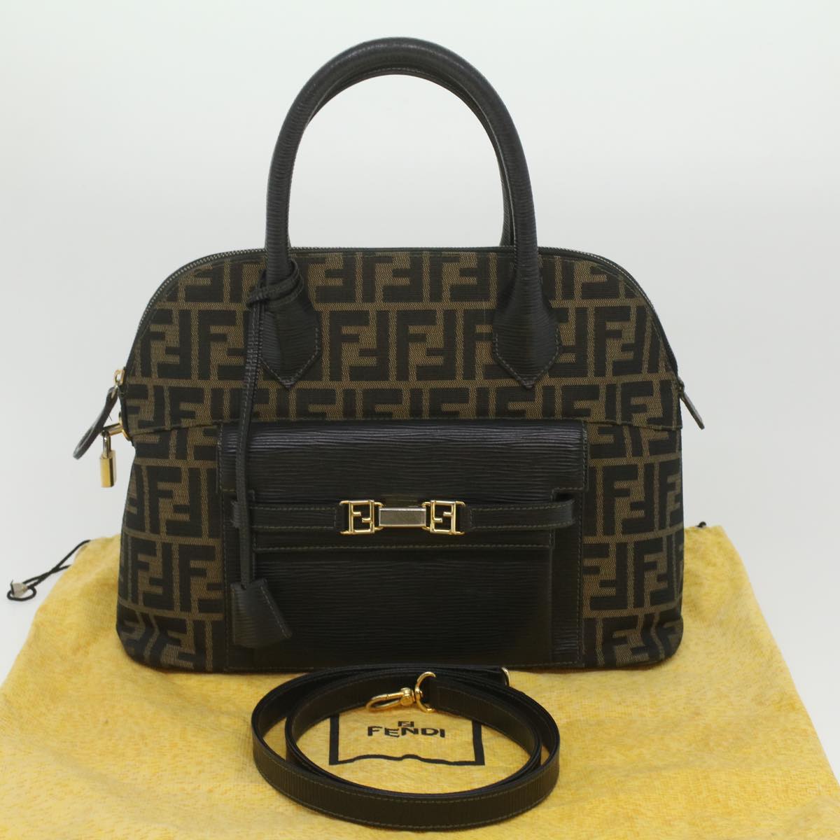 FENDI Zucca Canvas Hand Bag 2way Brown Black 35833