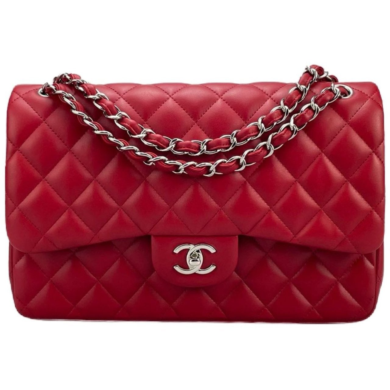 GLM-Red Timeless Classic jumbo Bag in Lambskin silber Hardware