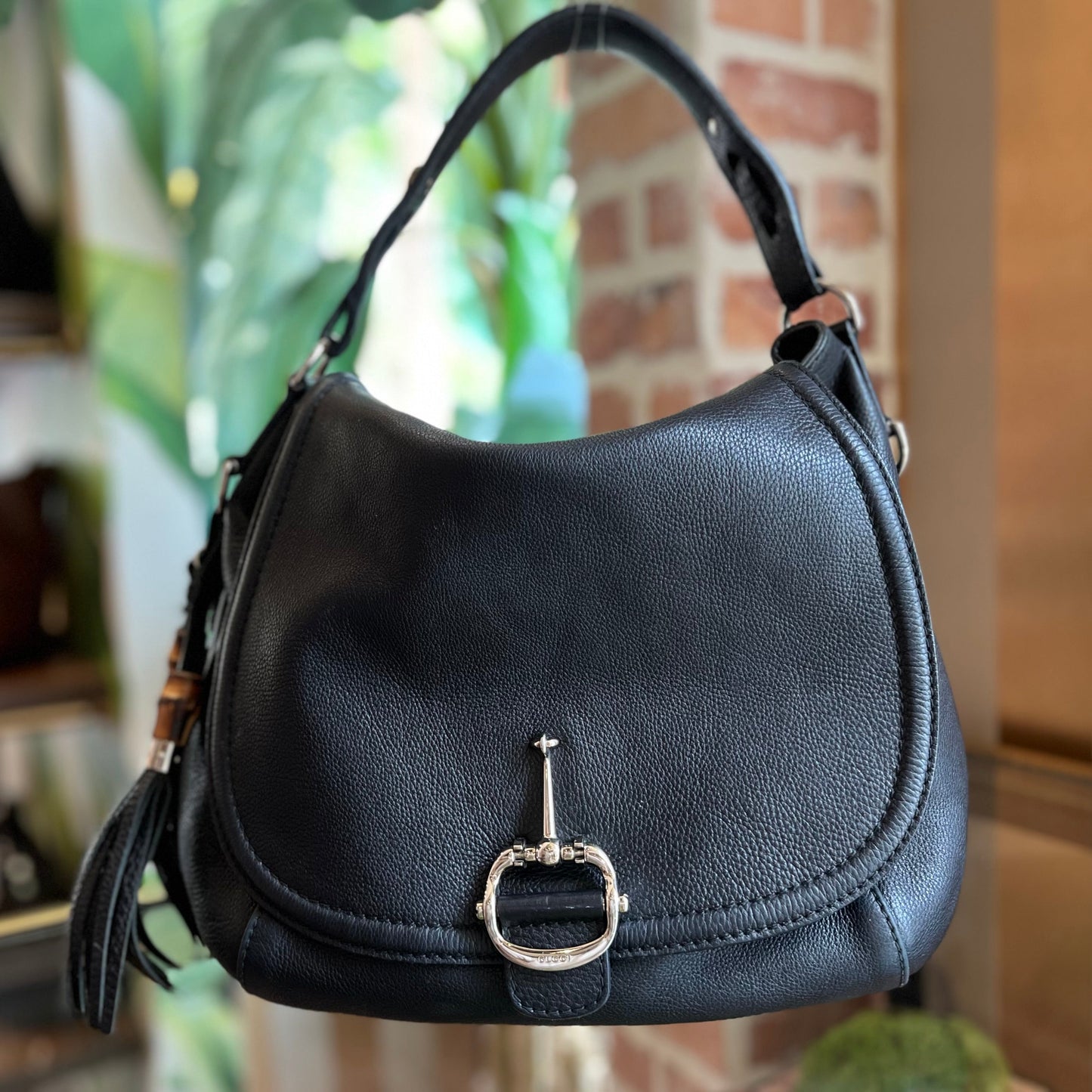 GUCCI Hasler Techno Horsebit Leather Hobo Bag
