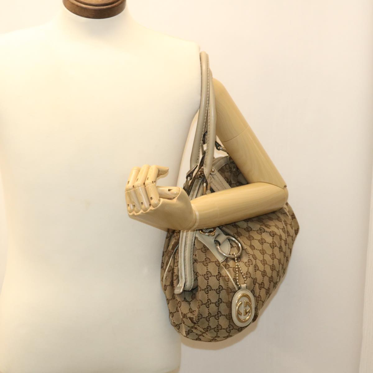 GUCCI GG Canvas Hand Bag 2way Beige 223974 36034