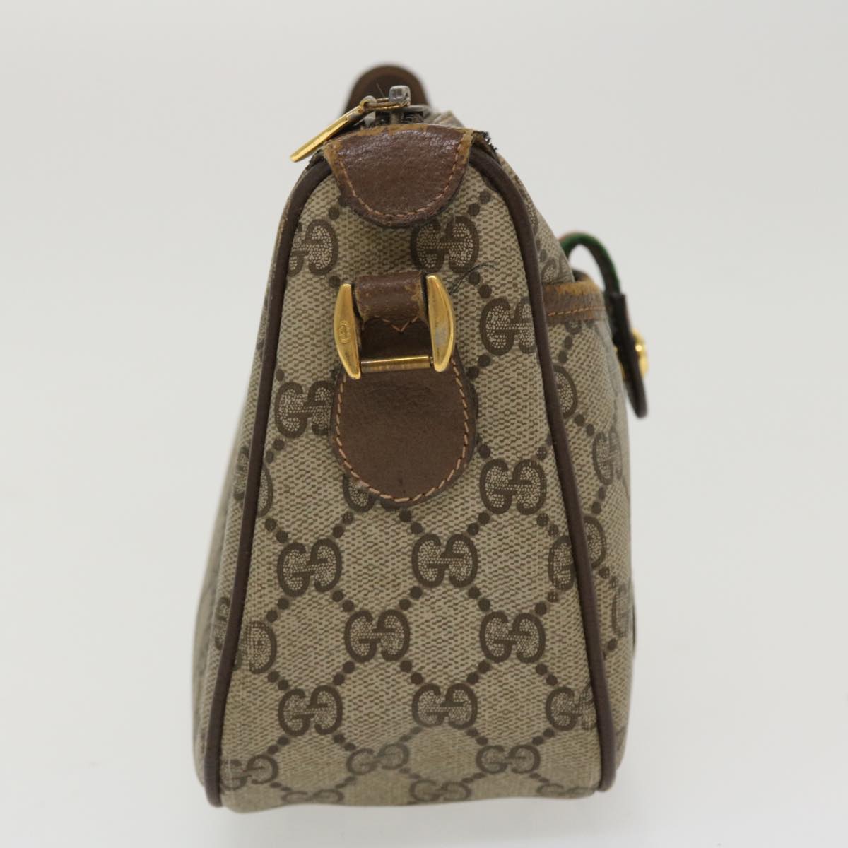 GUCCI Web Sherry Line Shoulder Bag PVC Leather Beige Green Red 36081