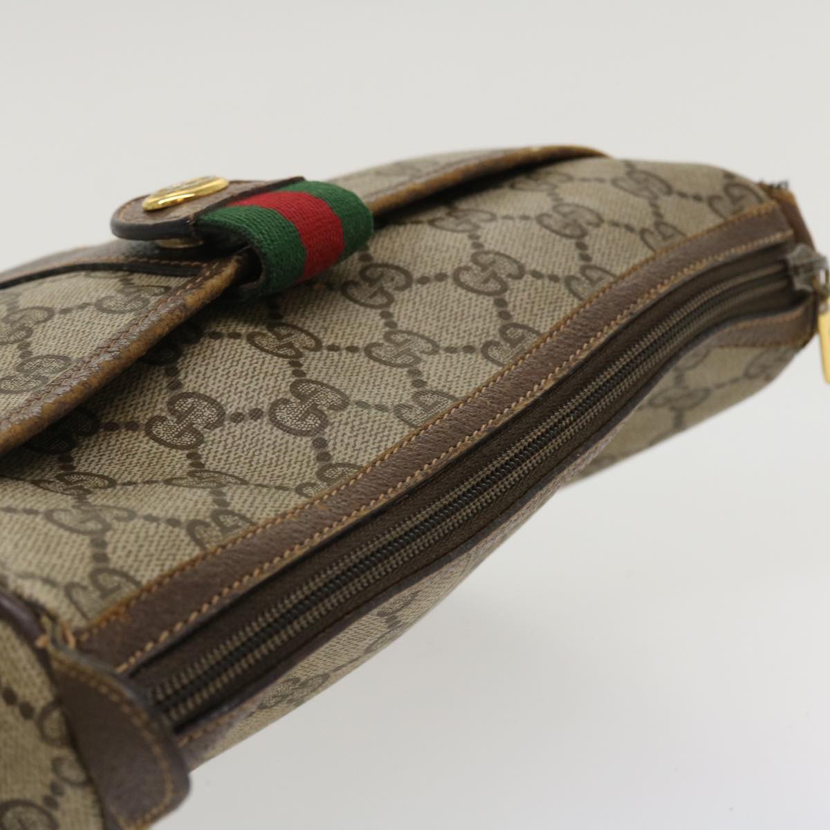 GUCCI Web Sherry Line Shoulder Bag PVC Leather Beige Green Red 36081