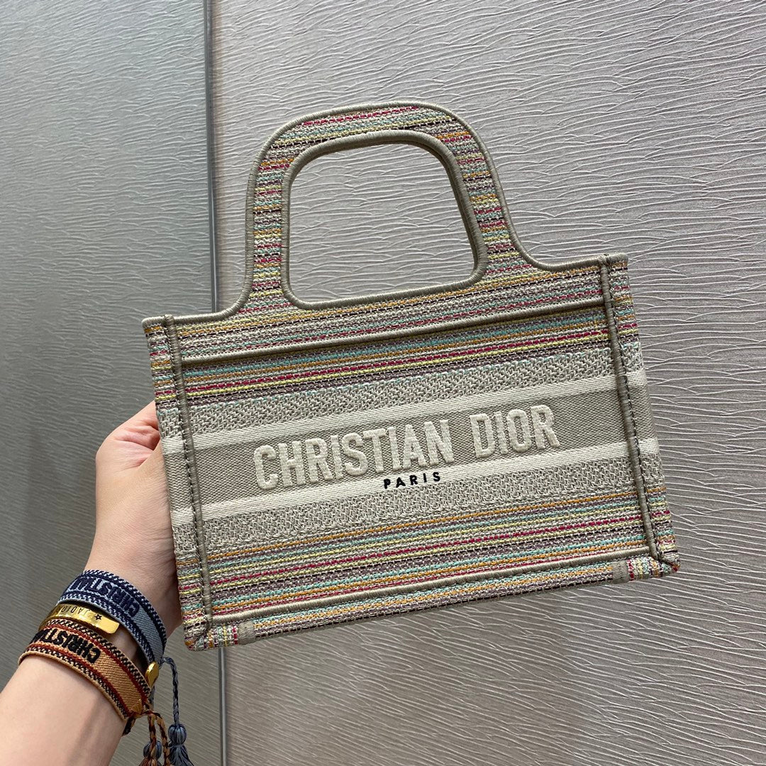 GLAMI Small Book Tote Bag Canvas Stripes Embroidery For Women 23cm/9in CD
