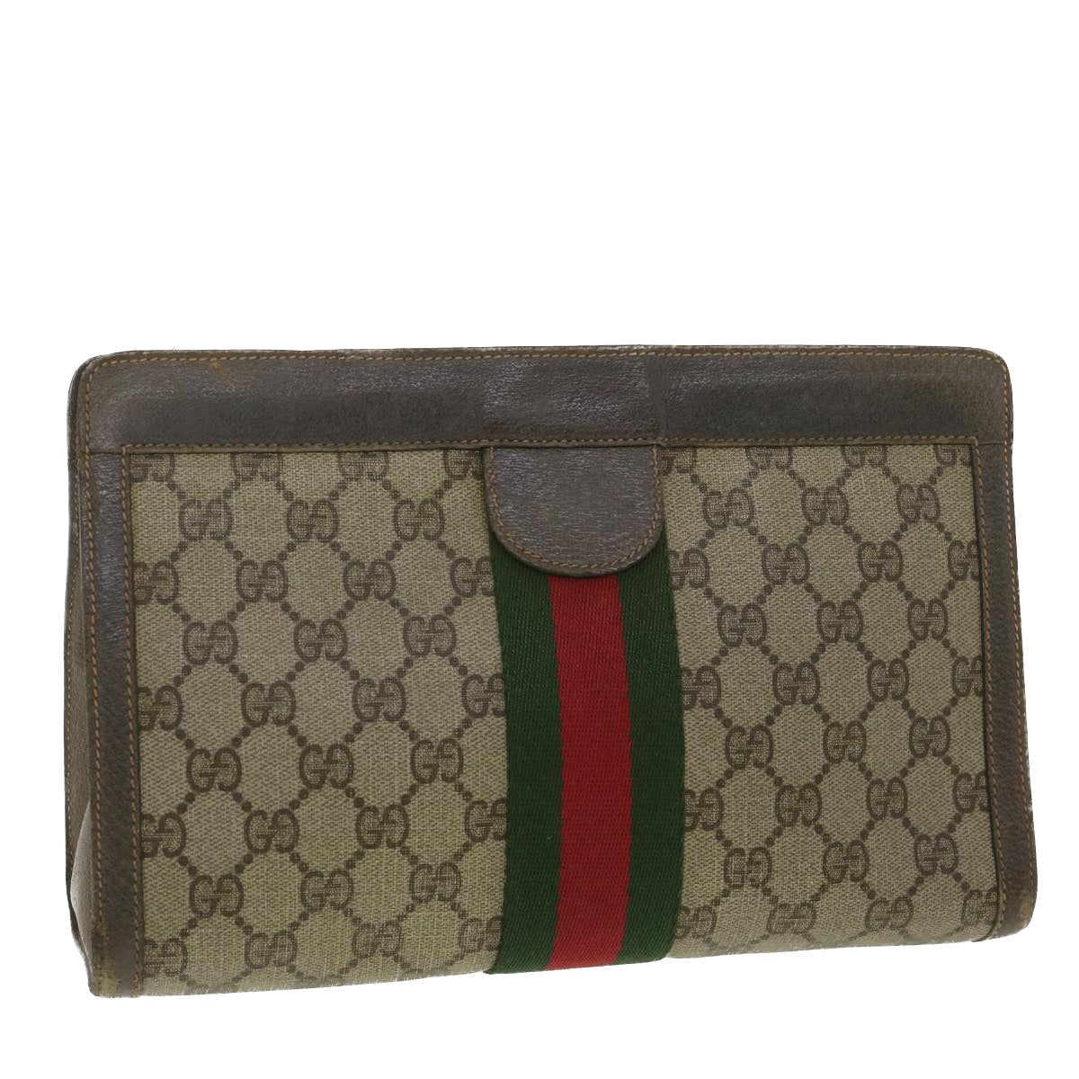 GUCCI GG Canvas Web Sherry Line Clutch Bag Beige Red Green 8901002 36490