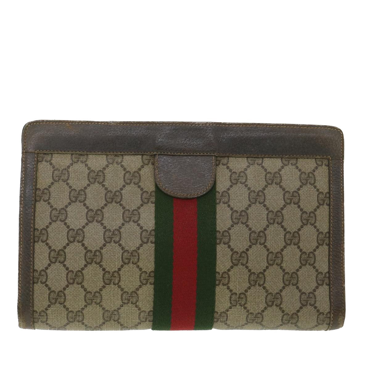 GUCCI GG Canvas Web Sherry Line Clutch Bag Beige Red Green 8901002 36490