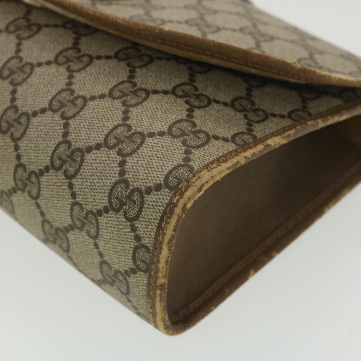 GUCCI Web Sherry Line GG Canvas Clutch Bag PVC Leather Beige Green 89 36492