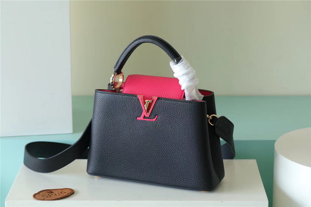 LV Capucines GLAMI Taurillon Black/ Rose Berlingot For Women, WomenÃ¢â‚¬â„¢s Bags, Shoulder And Crossbody Bags 10.6in/27cm LV