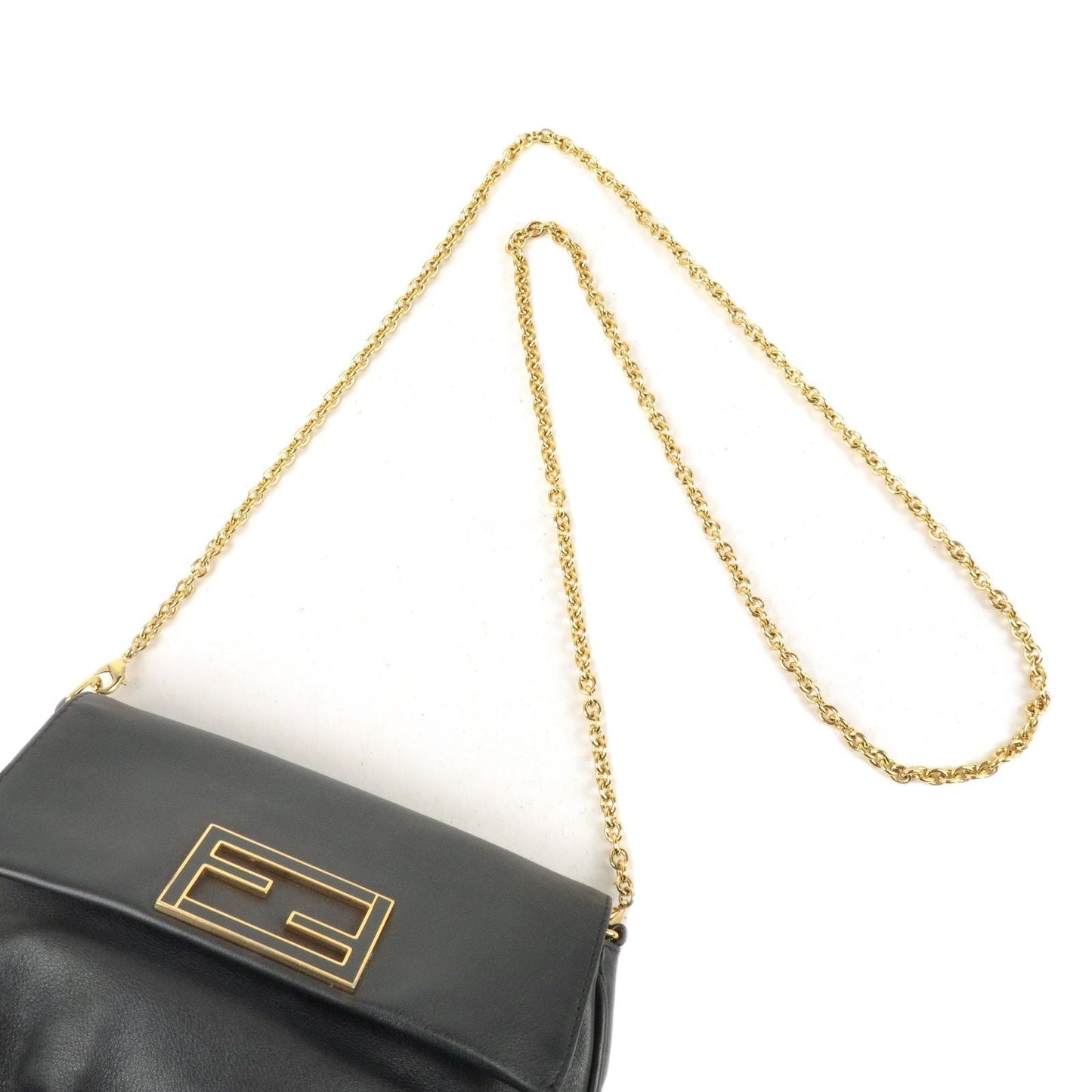 FENDI Leather Chain Shoulder Bag Clutch Black 8M0276