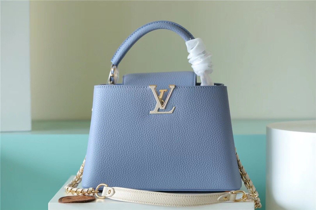 LV Capucines GLAMI Taurillon Light Blue/ Beige For Women, WomenÃ¢â‚¬â„¢s Bags, Shoulder And Crossbody Bags 10.6in/27cm LV