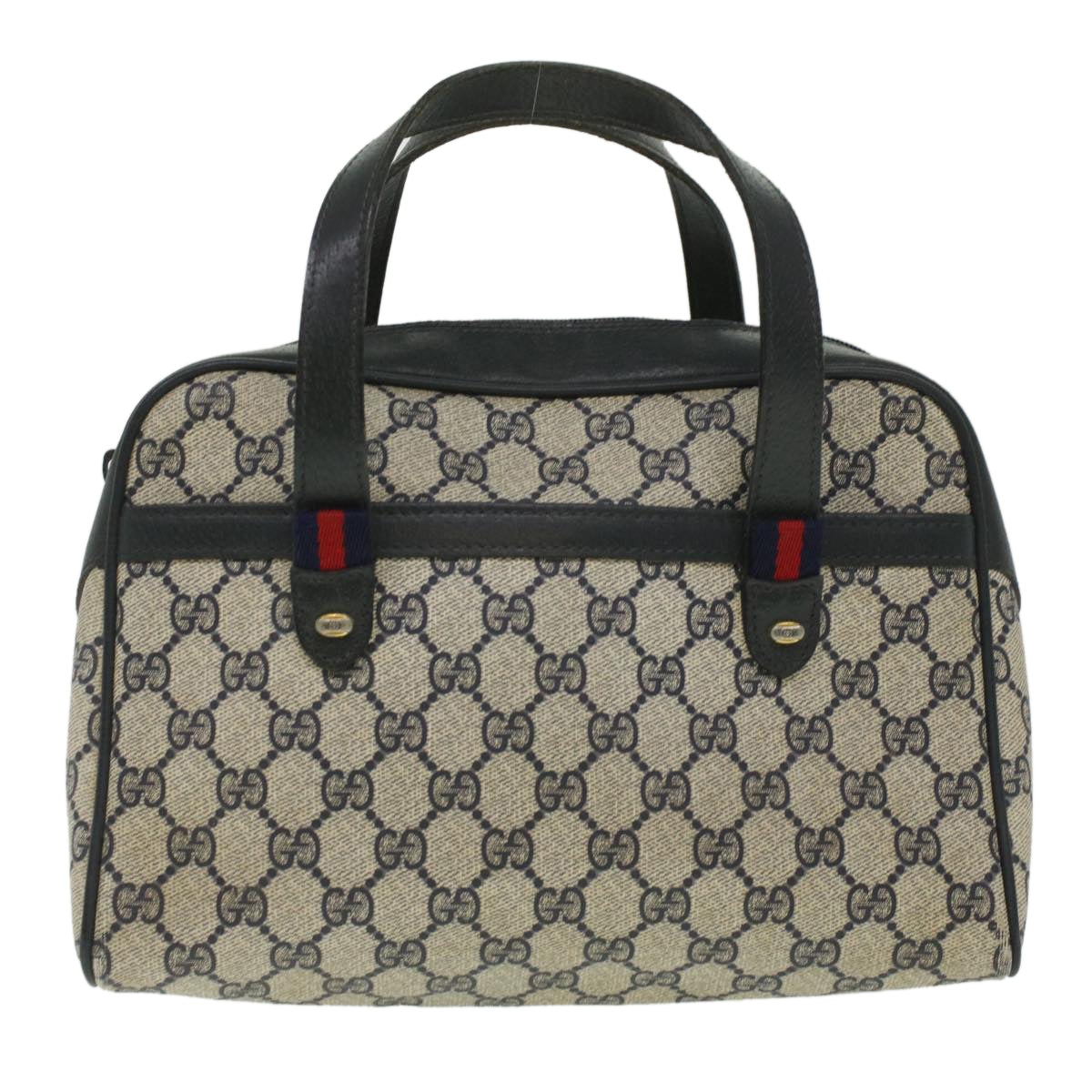 GUCCI Sherry Line GG Canvas Hand Bag PVC Leather Navy Red 36723