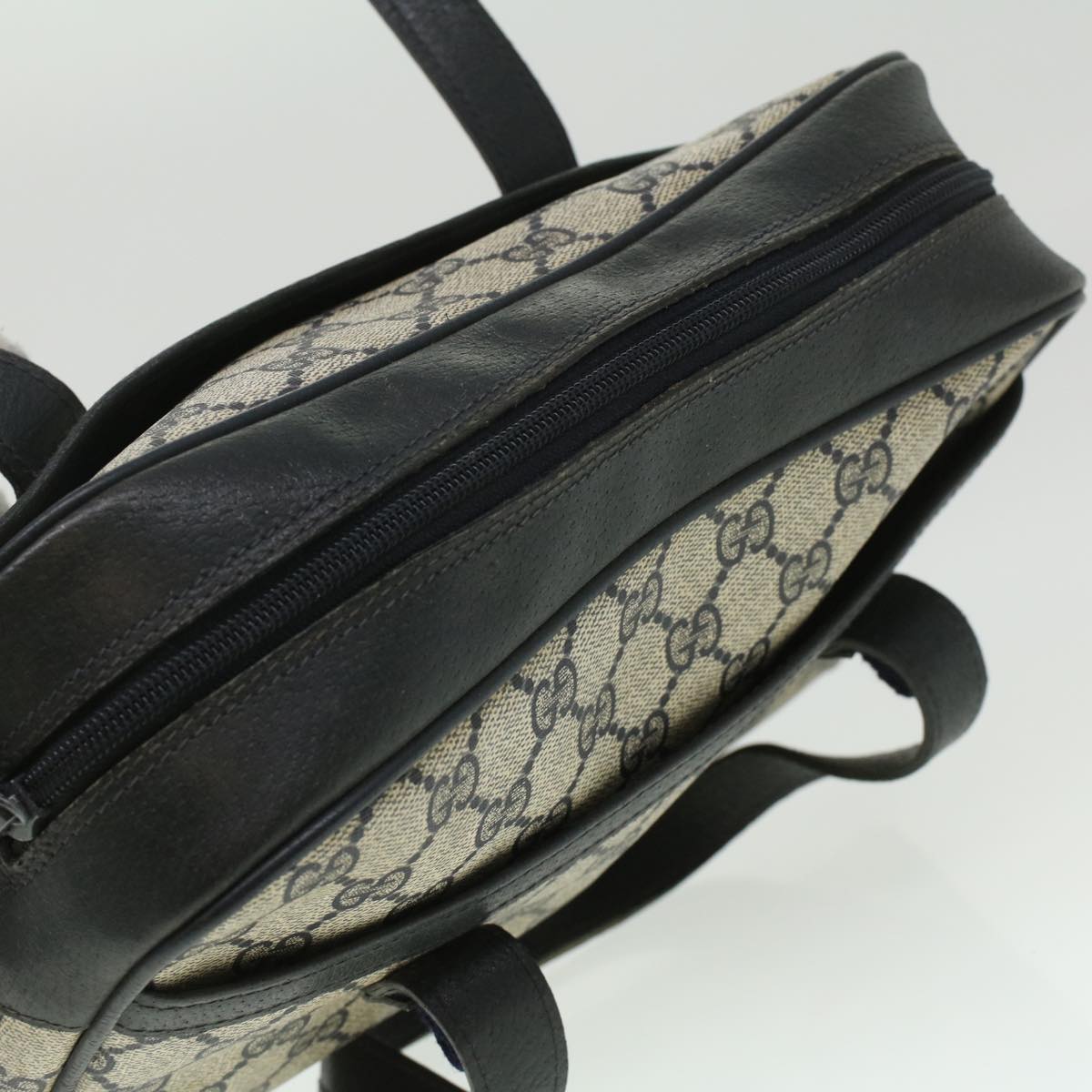 GUCCI Sherry Line GG Canvas Hand Bag PVC Leather Navy Red 36723