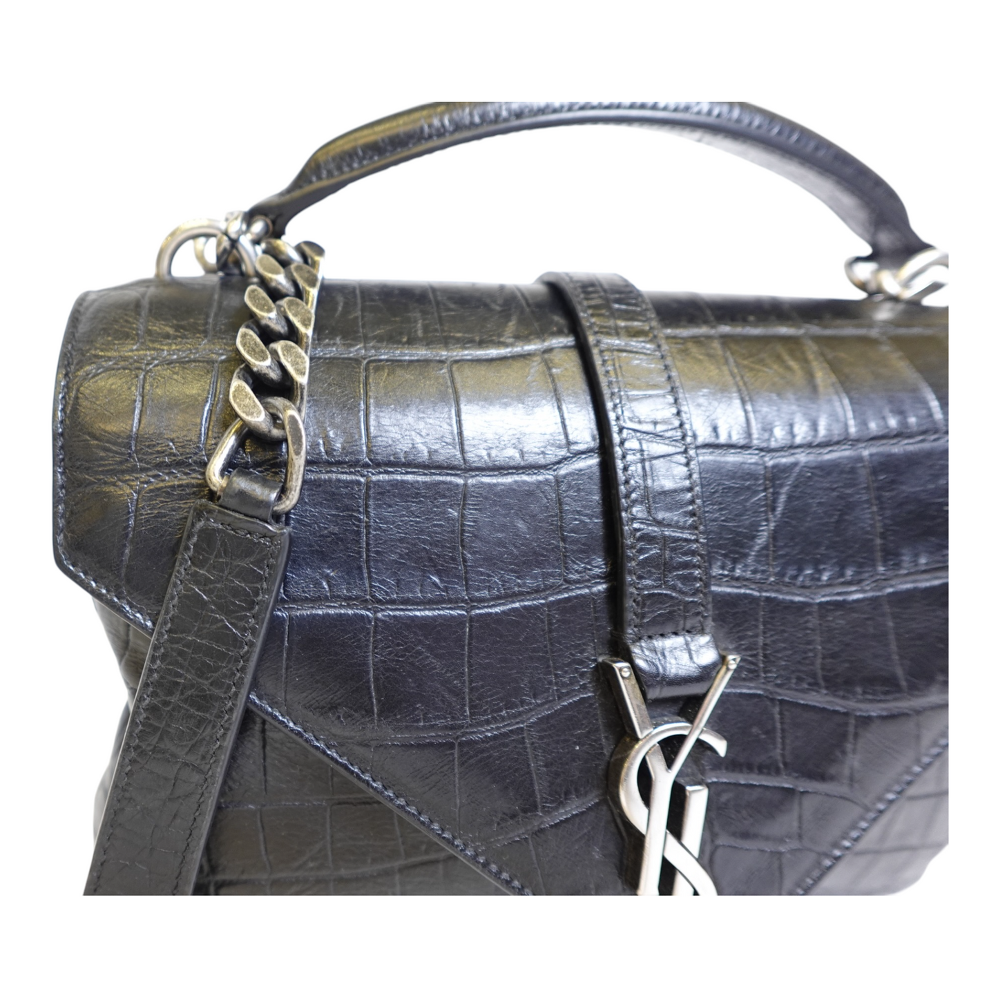 YSL Crocodile Embossed College Bag