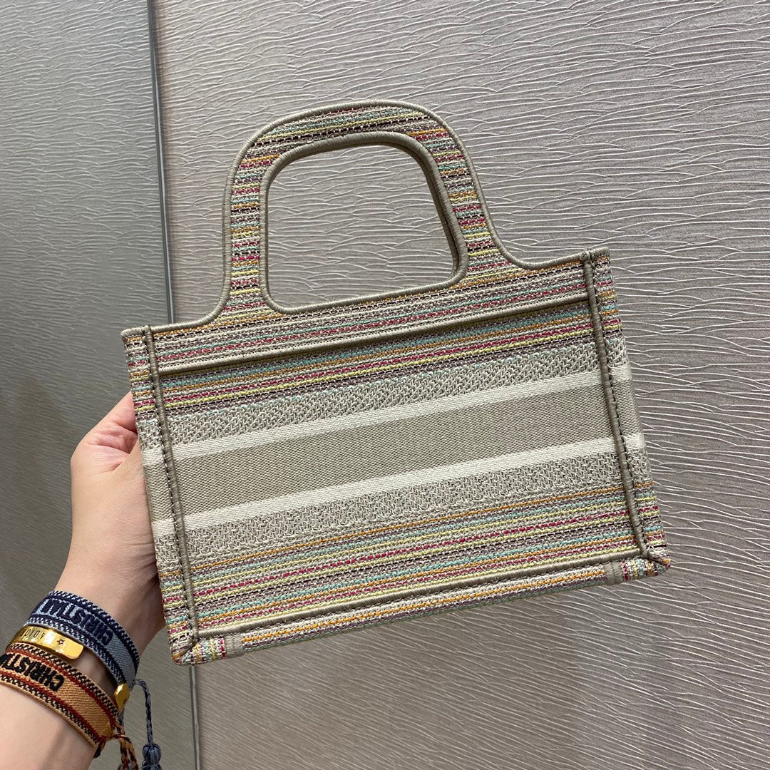 GLAMI Small Book Tote Bag Canvas Stripes Embroidery For Women 23cm/9in CD