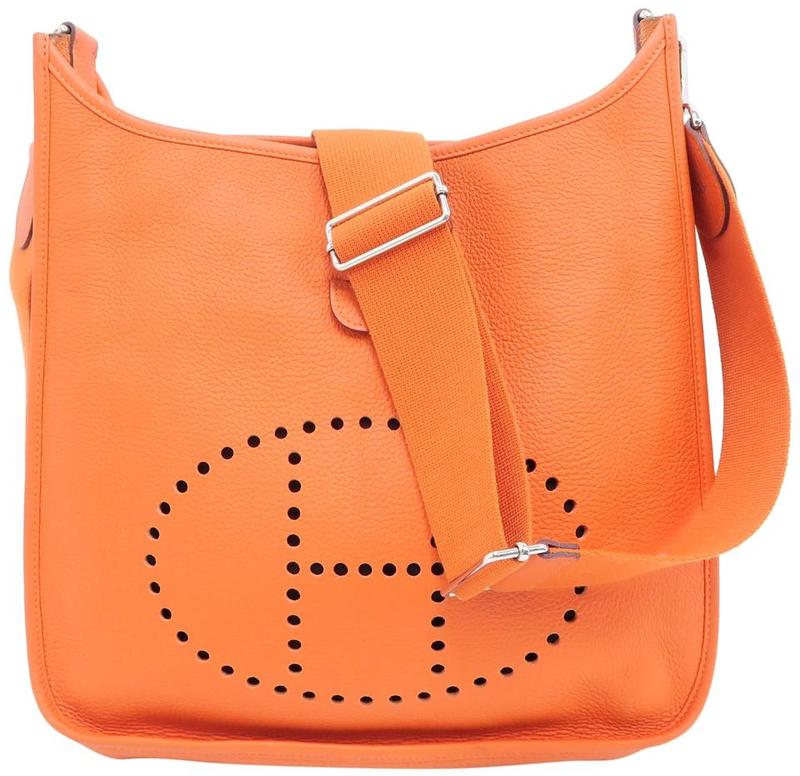 HERMÈS Orange Clemence Leather Evelyne III GM Bag