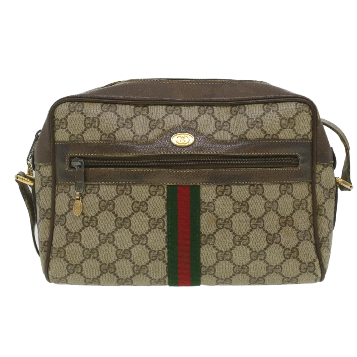 GUCCI GG Canvas Web Sherry Line Shoulder Bag Beige Red Green 37155