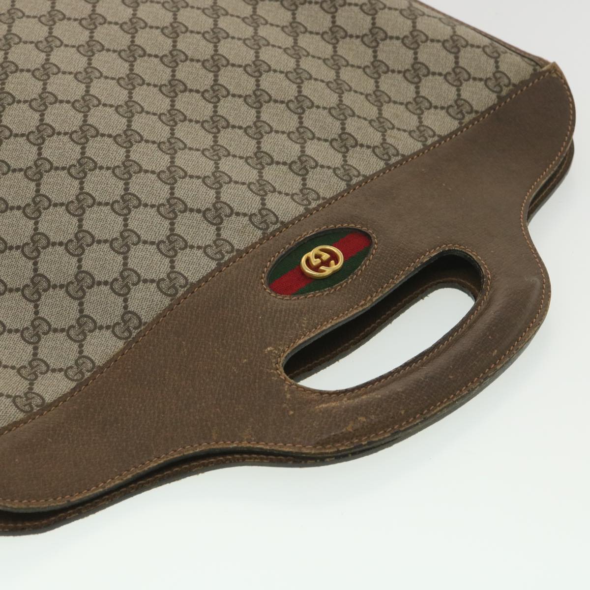GUCCI GG Canvas Web Sherry Line Hand Bag PVC Leather Beige Red Green 37344