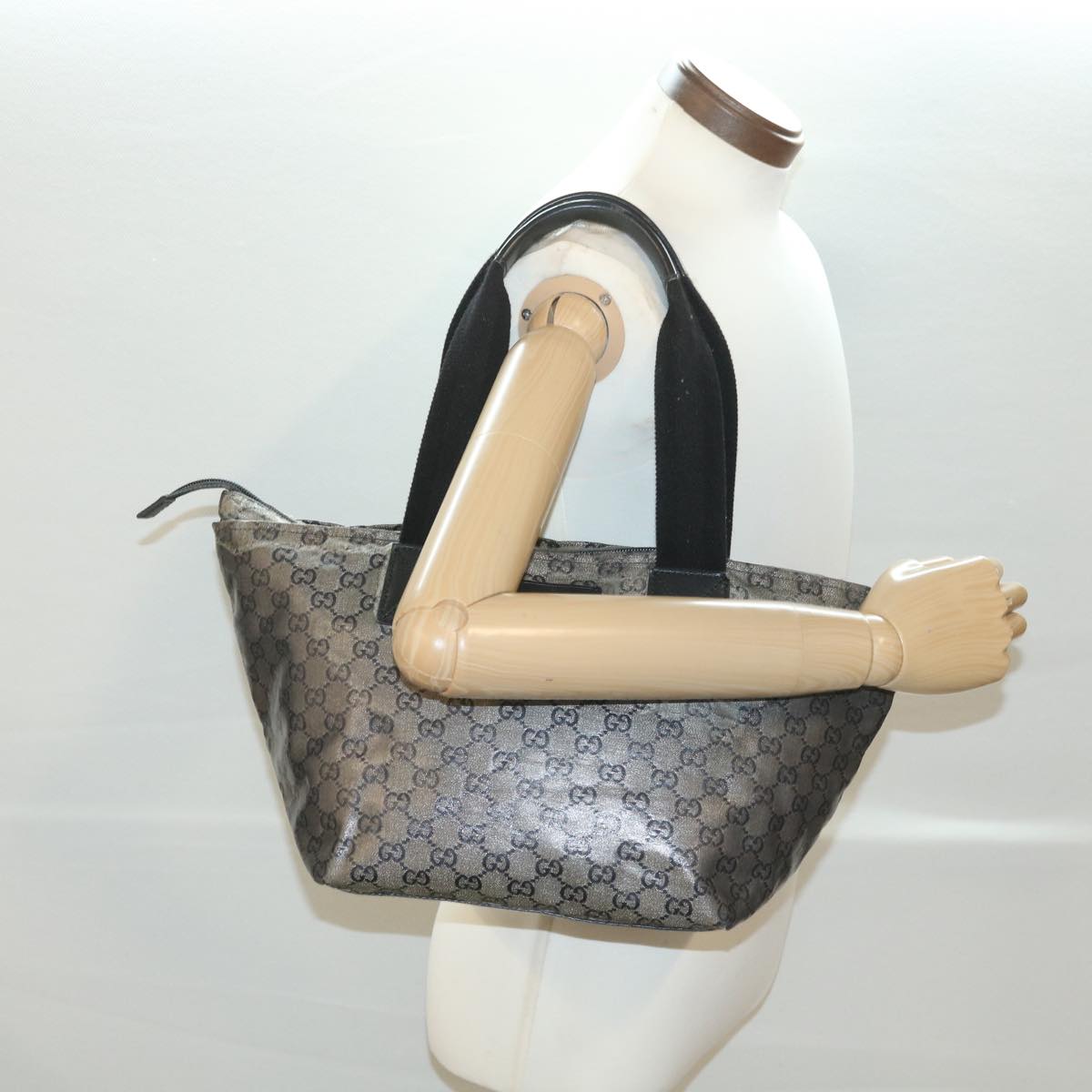 GUCCI GG Canvas Hand Bag Coated Canvas Black Silver 131230 37397